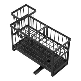 Kitchen Sink Caddy Organizer, 2 Tier Sponge Holder for Kitchen Sink with High Brush Holder & Divider, Storage Rack with Rotatable Drainage Spout