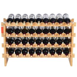 36 Bottle Stackable Modular Wine Rack, 4-Tier Solid Bamboo Wood Storage Racks, Floor Freestanding Wines Holder Display Shelf