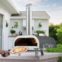 12' Outdoor Pizza Oven Portable Wood Pellet Pizza Oven Iron Spray Camping (Option: Black)