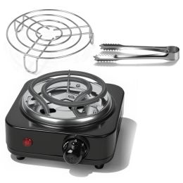 1Pc Electric Charcoal Burner 500W Hookah Charcoal Burner Compact Coal Burner For Hooka Cubes Shisha With Grill And Tongs 5 Temperature Gears Ther (Option: Black)
