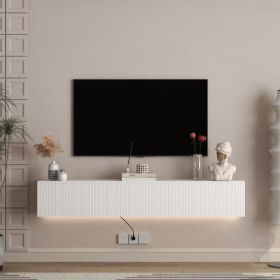 Floating TV Stand Wall Mounted With 16 Color LEDs,69 Modern TV Stand, Floating TV Cabinet Entertainment Center For 55 60 65 Inch TV, (Option: White)